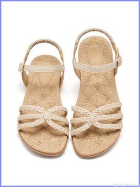 Faux Leather Woven Flat Sandals Comfortable Summer Walking Shoes